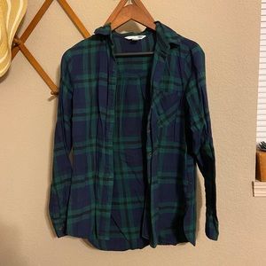 Women’s blue and green button down Flannel